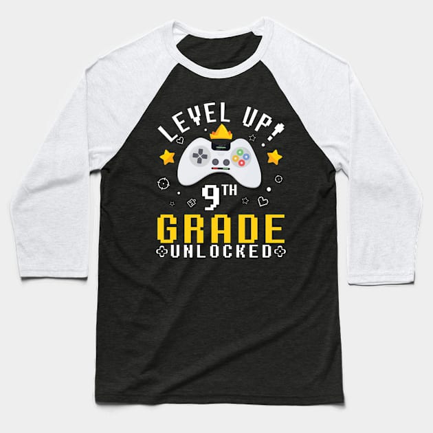 Gamer Fans Students Level Up 9th Grade Unlocked First Day Of School Baseball T-Shirt by joandraelliot
